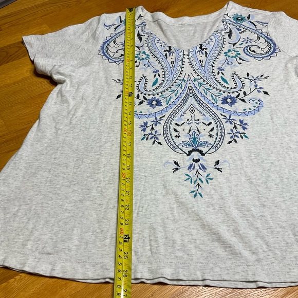 J Jill Pima Slub Knit V neck Tee XL Shirt Southwestern Boho Artsy lightweight - Picture 12 of 13